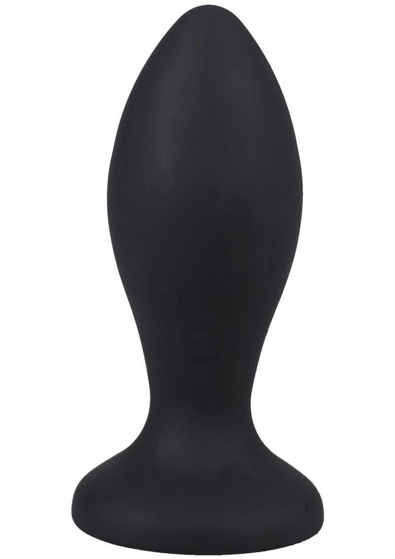 Booty Bling Jeweled Wearable Vibrating Silicone Plug 3 inch Pink showcasing its tapered tip and flared base for safe use.