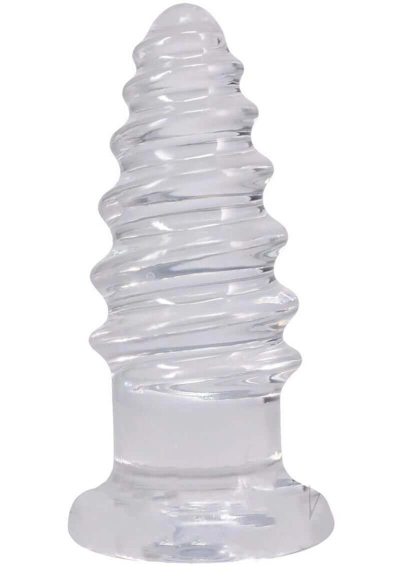 Crystal Jellies Anal Twist Plug 7 inches Clear, a clear and flexible erotic tool with sculpted ridges for layered stimulation.