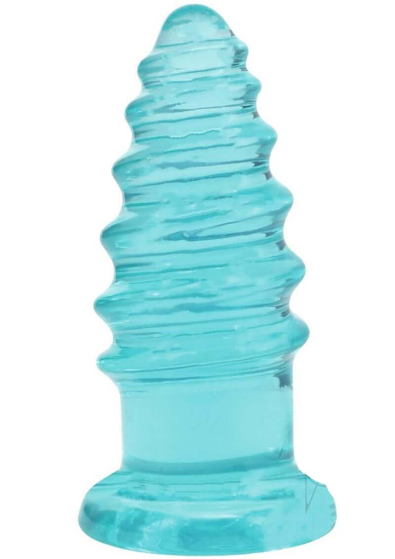 Crystal Jellies Anal Twist Plug 7 inches Teal, a flexible anal toy with ridges for enhanced stimulation.