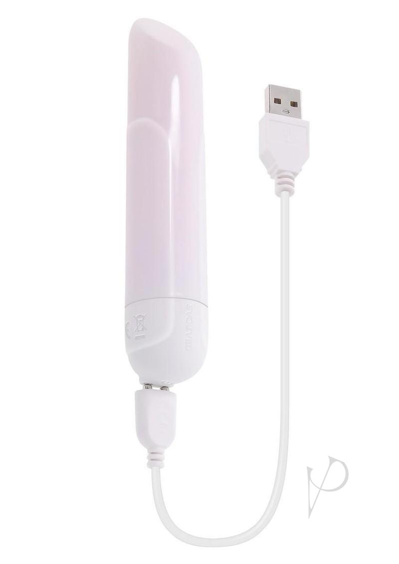 Shine On Light-Up Rechargeable Bullet White Pink with USB charging cable for adult pleasure.