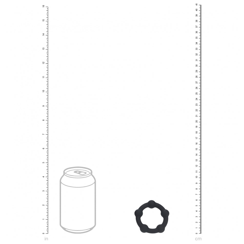 Levelz Beaded Silicone Cock Ring S 30mm Black next to a soda can for size reference.