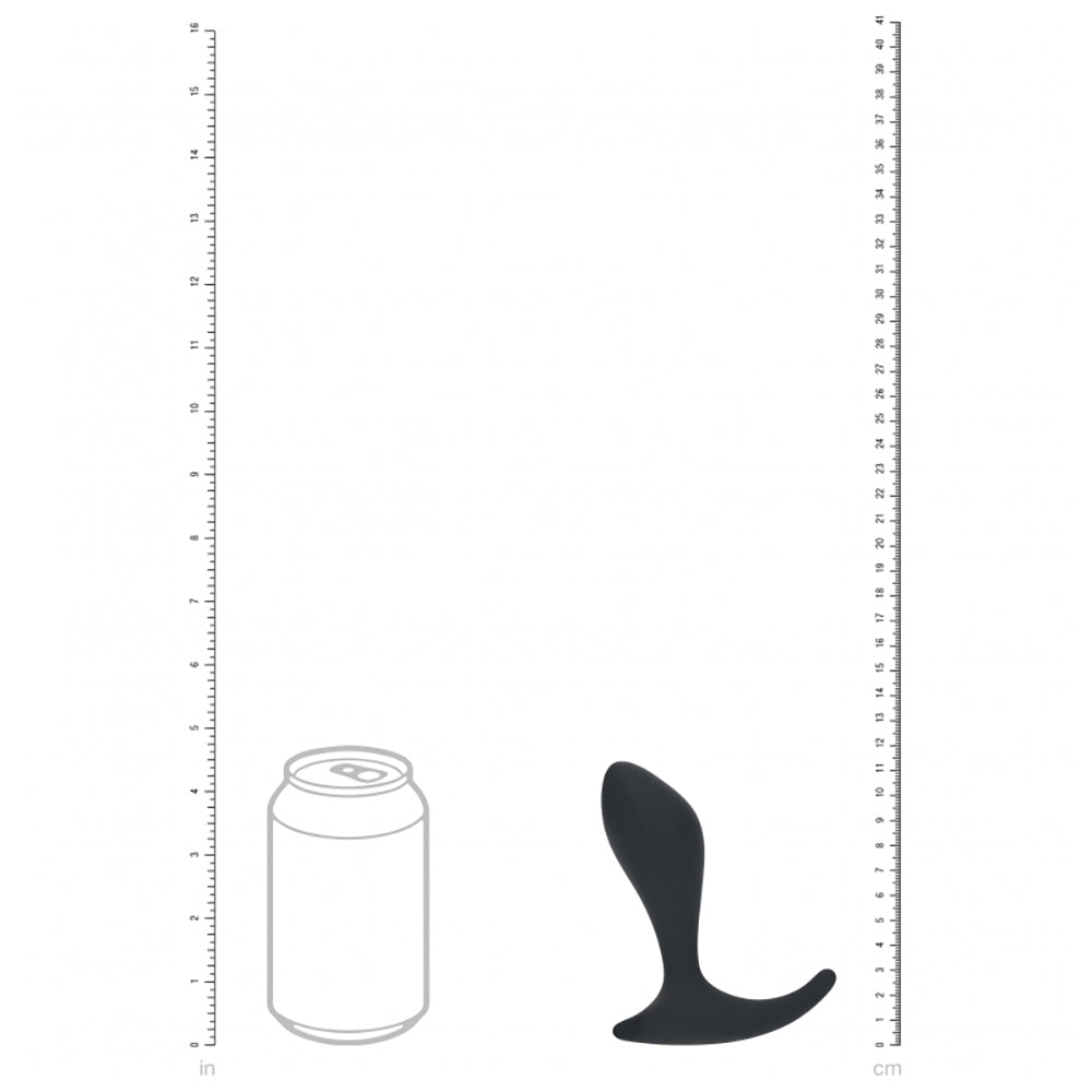 Levelz Single Ripple Silicone Prostate Massager Black shown next to a soda can for size comparison.