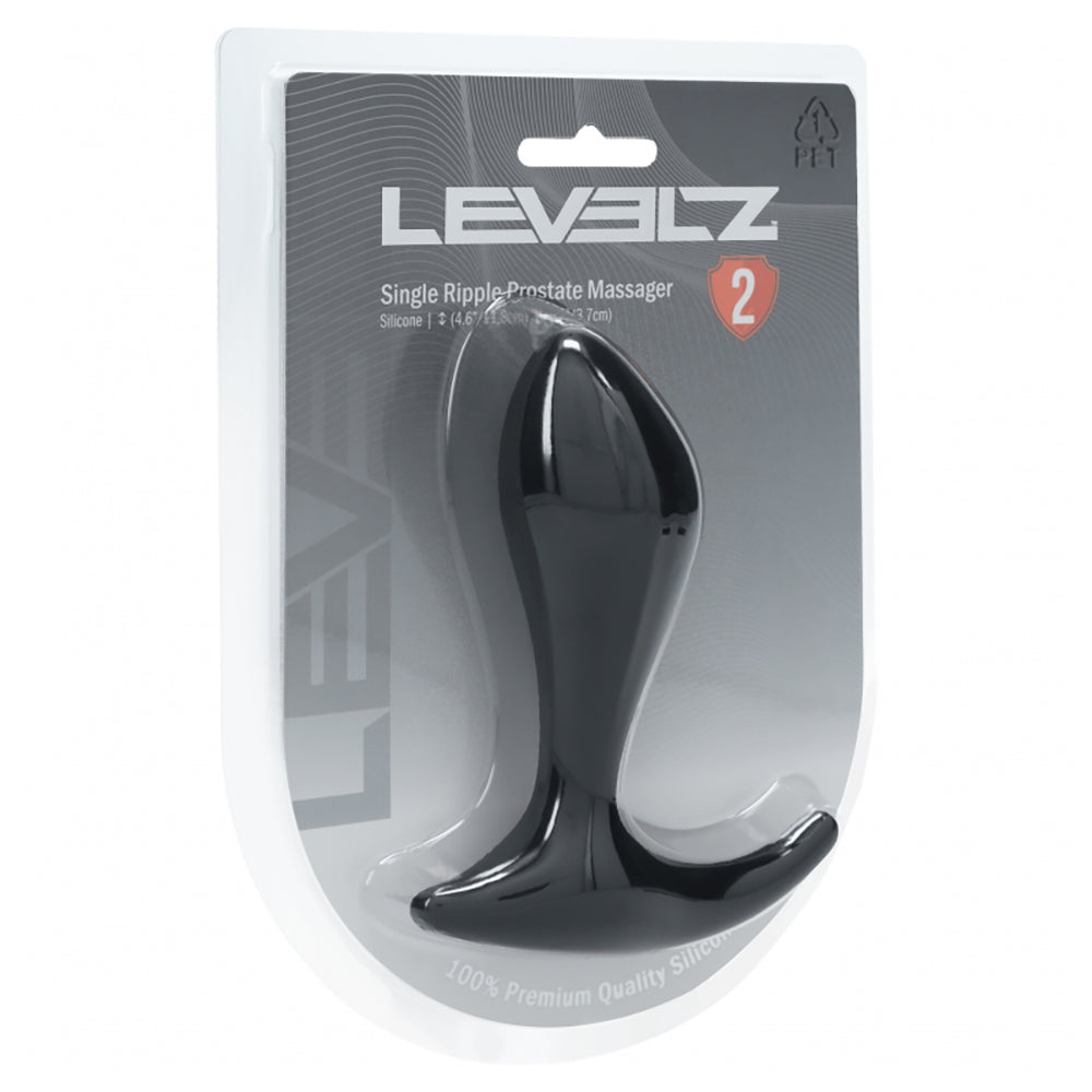 Levelz Single Ripple Silicone Prostate Massager Black in packaging, designed for targeted prostate stimulation.