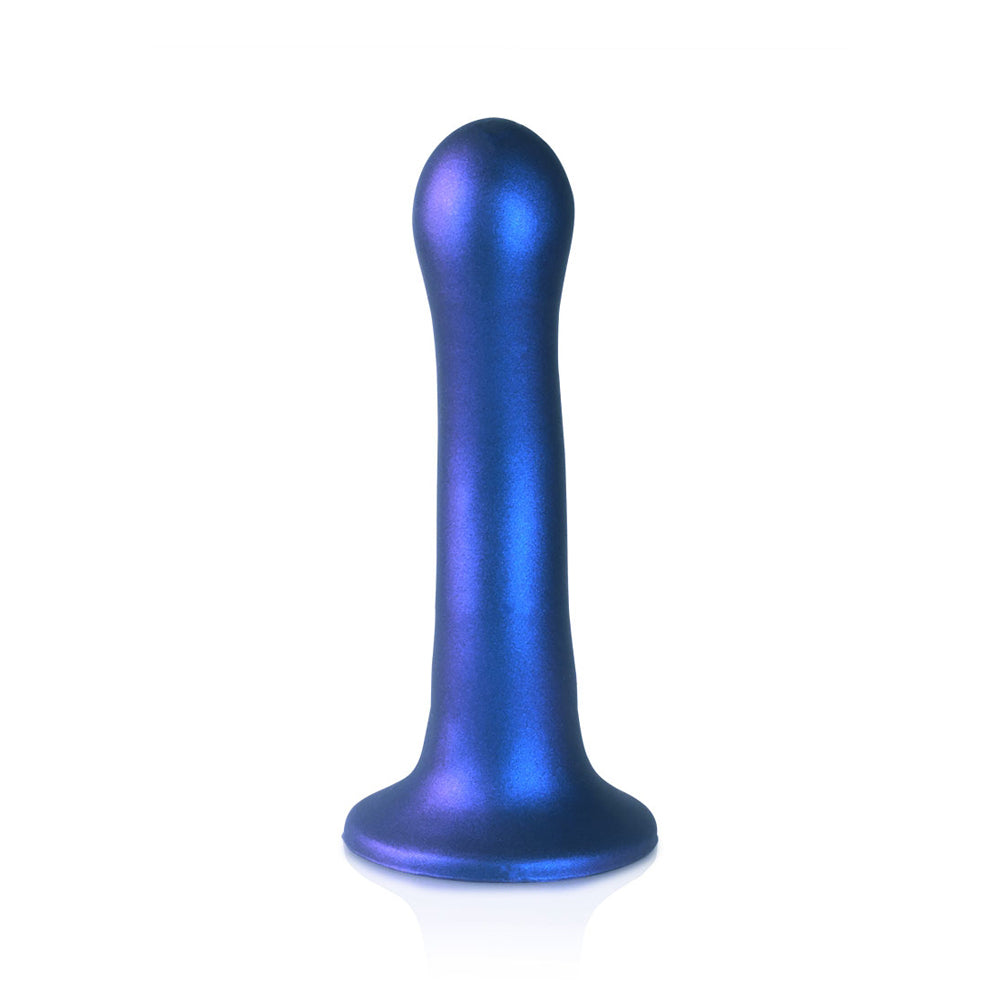 Ultra Soft Silicone Curvy G-spot Dildo 7 inch Metallic Blue on a white background