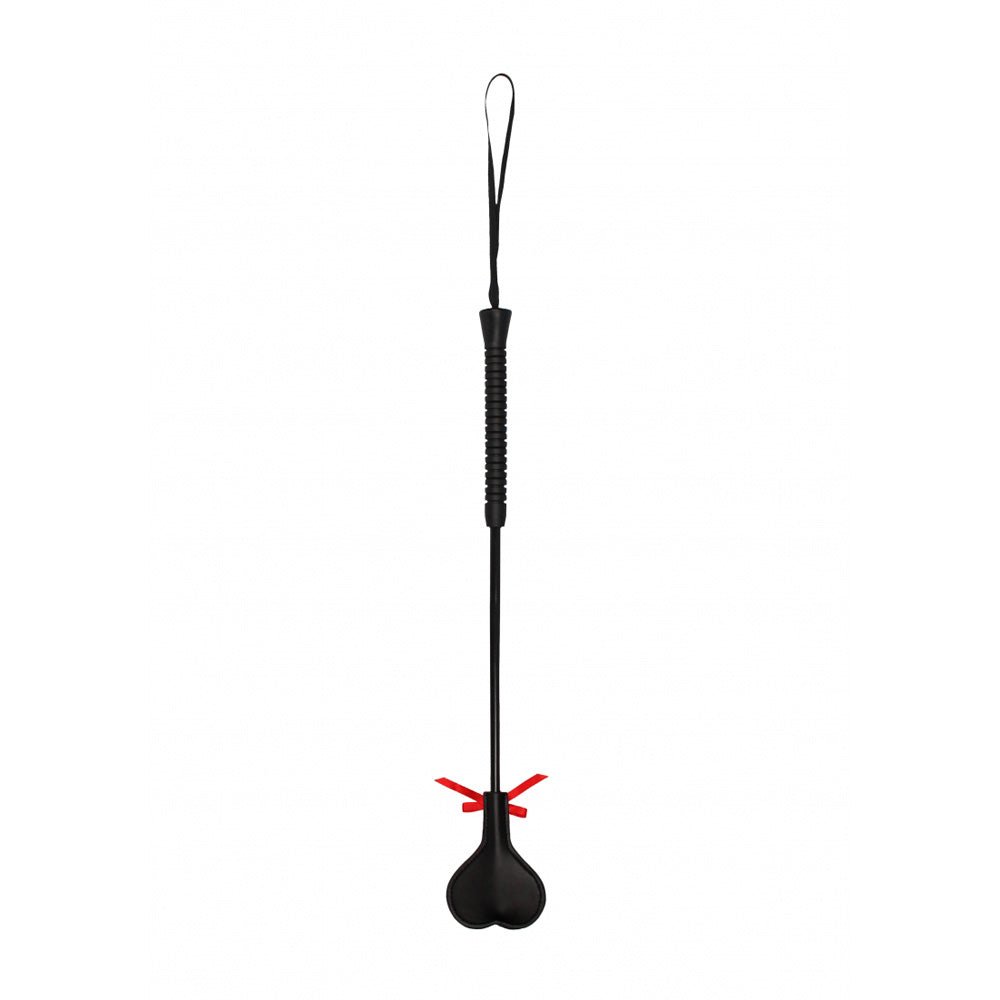 Ouch Heart Crop with Red Lace Large Black, a stylish heart-shaped riding crop for playful discipline.