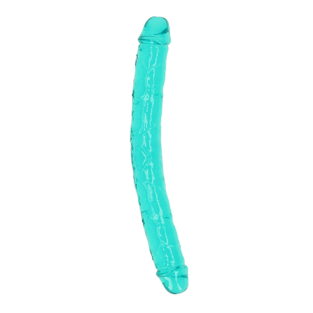 Realrock Crystal Clear Double Dong 13.4 inch Turquoise, see-through design for versatile solo or partner play.