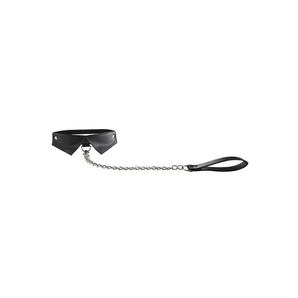 Ouch Exclusive Collar & Leash Black showcasing a stylish black collar attached to a metal chain leash.