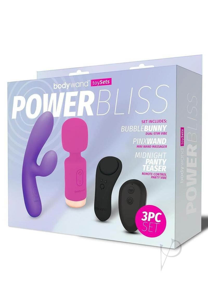 Bodywand Power Bliss Set (3 Piece) Assorted Colors packaging with three versatile pleasure toys displayed.