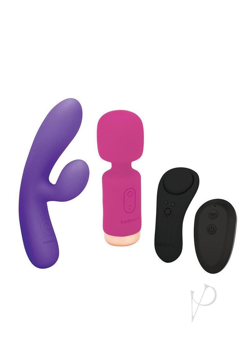 Bodywand Power Bliss Set (3 Piece) Assorted Colors includes purple, pink, and black pleasure toys.