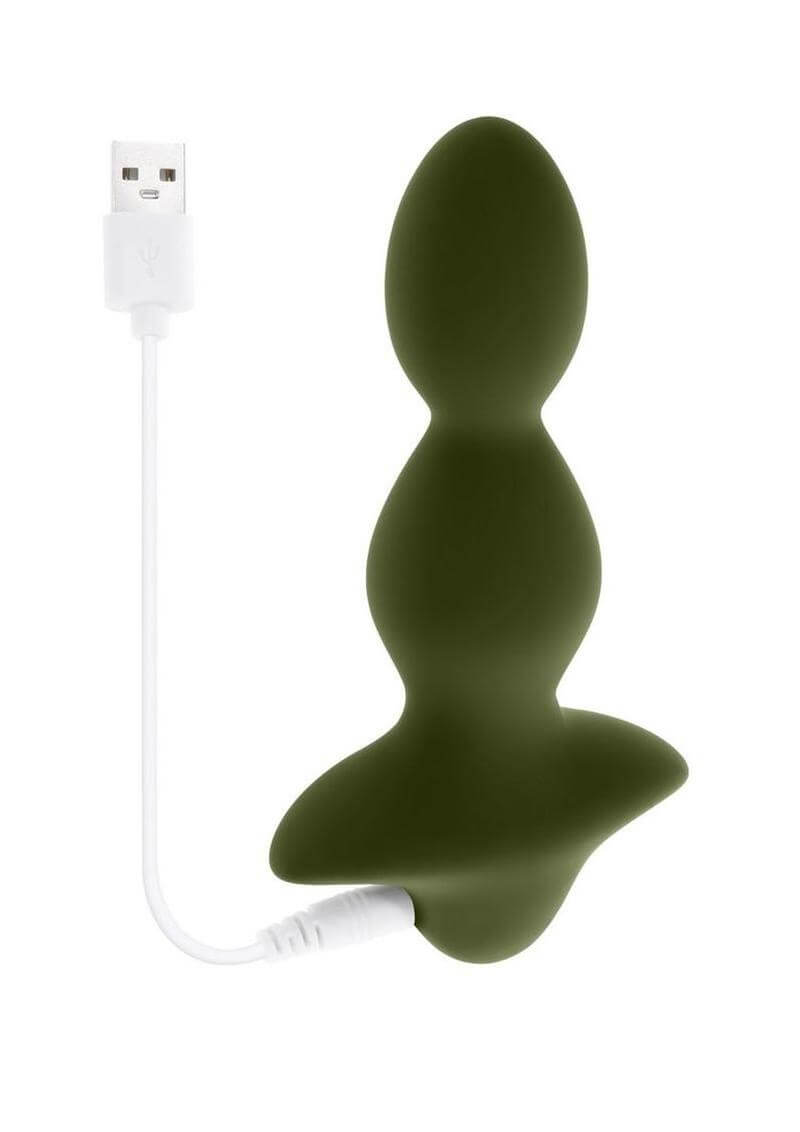 Selopa Rocket Plug Silicone Rechargeable Green with USB charger for smooth anal play.