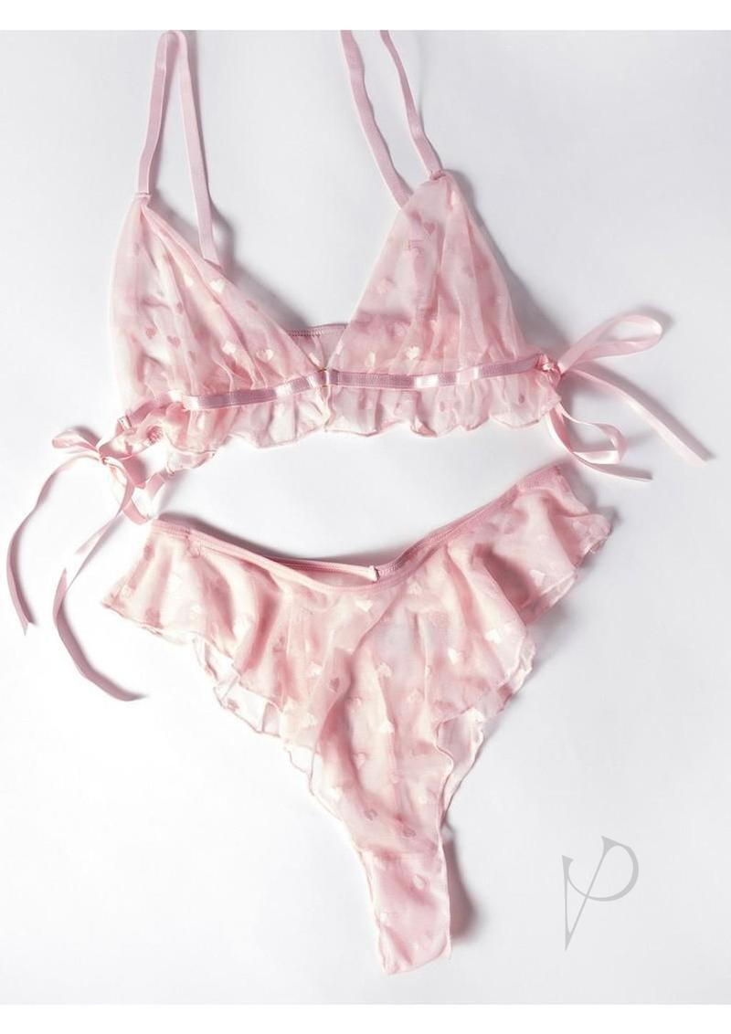 Oh La La Julienne 2 Piece Lingerie Set Large/XLarge Pink featuring a delicate pink bralette and matching panties.