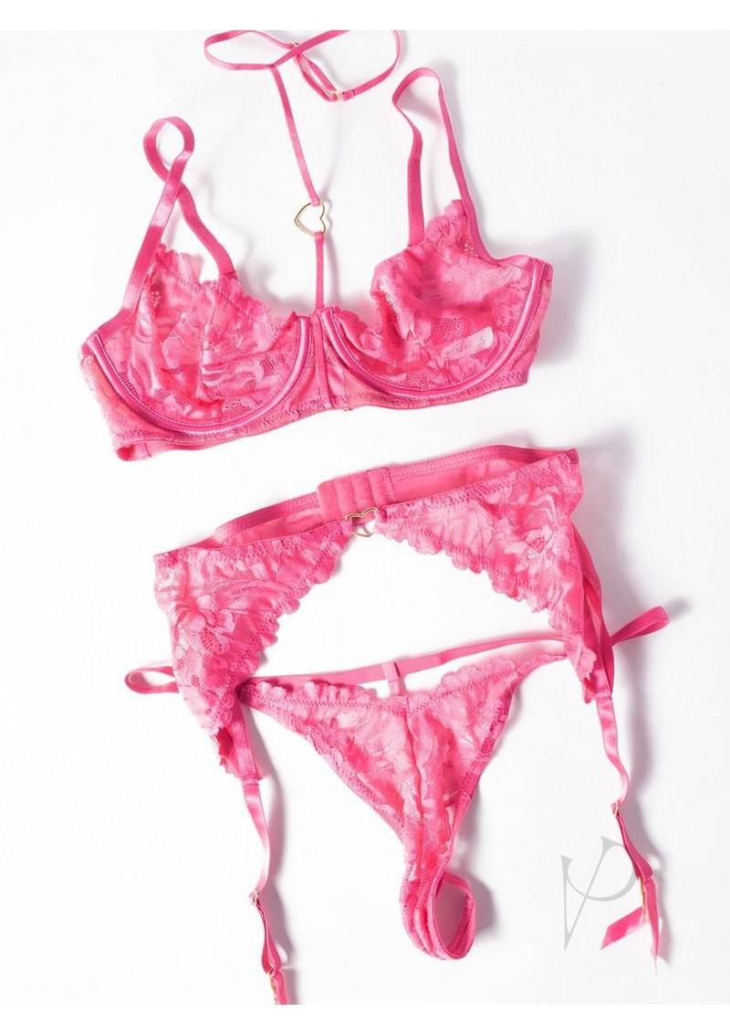 Oh La La Cheri Luly 3 Piece Lingerie Set XLarge Pink displayed on a white background.