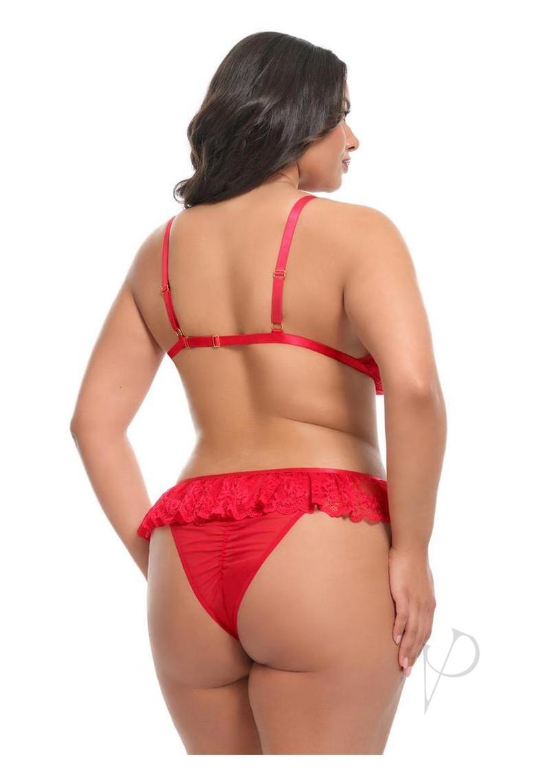 Oh La La Cheri Valentine 2 Piece Lingerie Set 1X/2X Red shown from the back, highlighting elegant lace and rich red fabric.