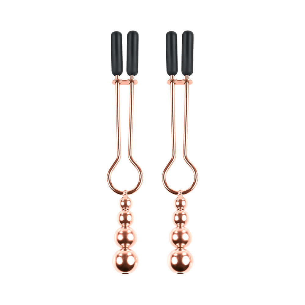 Selopa Beaded Nipple Clamps Stainless Steel Rose Gold with elegant beads and adjustable pressure for sensual stimulation.