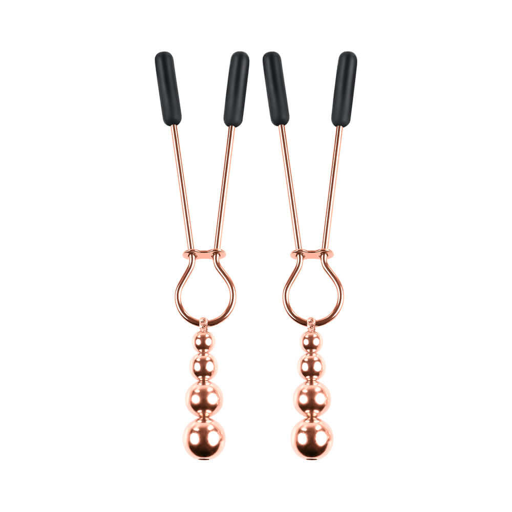 Selopa Beaded Nipple Clamps Stainless Steel Rose Gold with elegant decorative beads for sensual stimulation.