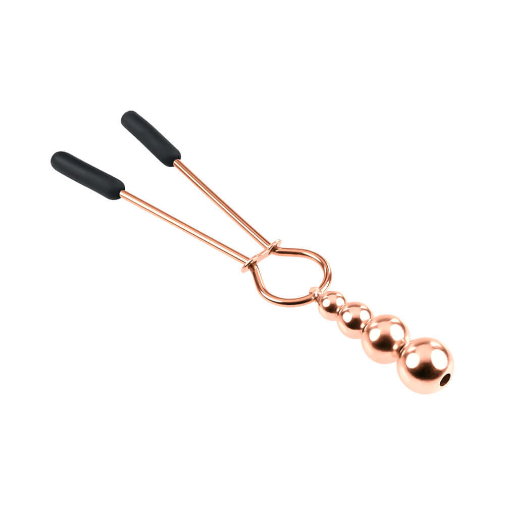 Selopa Beaded Nipple Clamps Stainless Steel Rose Gold with decorative beads and adjustable pressure for intimate experience.