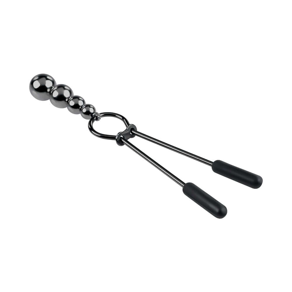 Selopa Beaded Nipple Clamps Stainless Steel Black Chrome for elevated stimulation in intimate play.