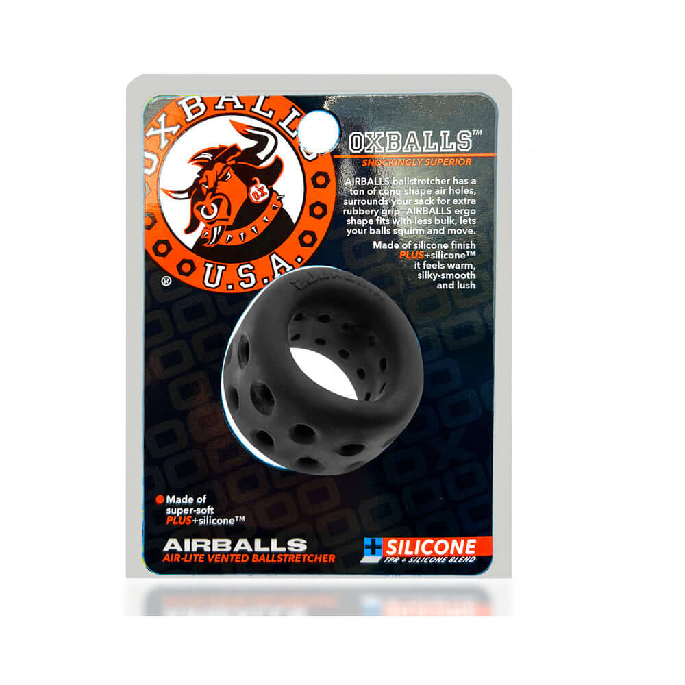 OxBalls Airballs Air-Lite Ballstretcher Black Ice shown on packaging with description and brand logo.