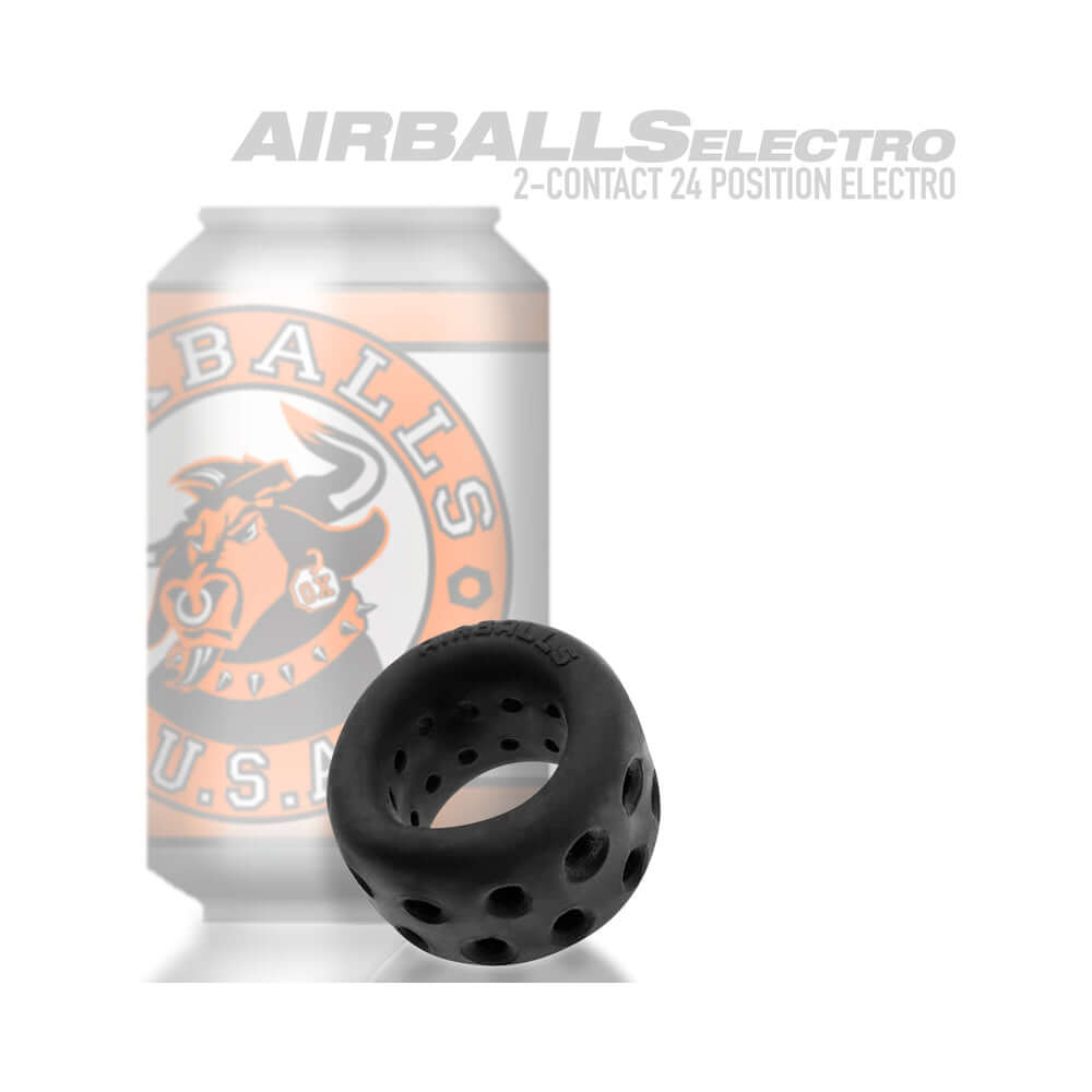 OxBalls Airballs Air-Lite Ballstretcher Black Ice on display next to a can with Airballs branding.
