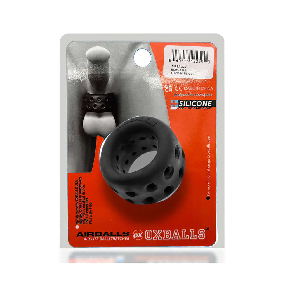 OxBalls Airballs Air-Lite Ballstretcher Black Ice displayed on packaging for secure and comfortable fit.