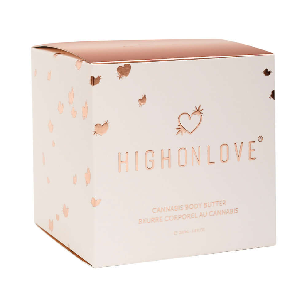 HighOnLove Canna Body Butter packaging box featuring elegant design and branding.