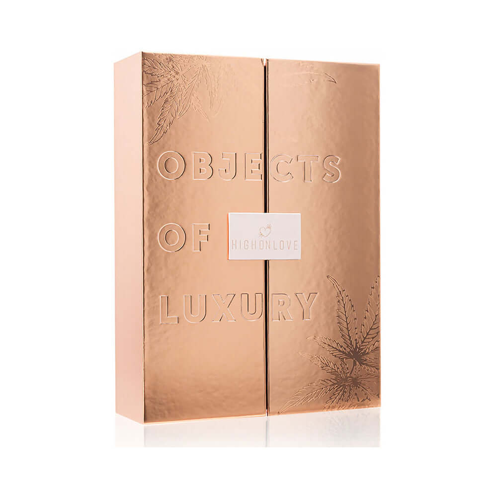 HighOnLove Objects of Luxury Gift Set packaging, featuring a sleek copper design, perfect for sensual wellness.