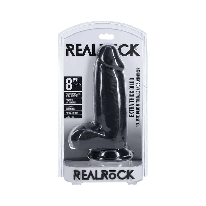 RealRock Extra Thick 8 inches Dildo with Balls Black