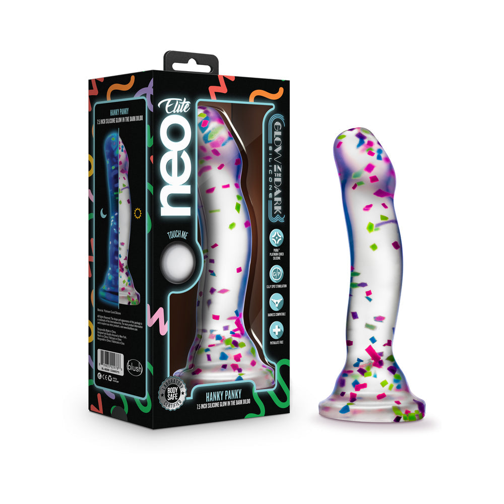 Neo Elite Hanky Panky 7.5 inches Glow-in-the-Dark Silicone Confetti Dildo