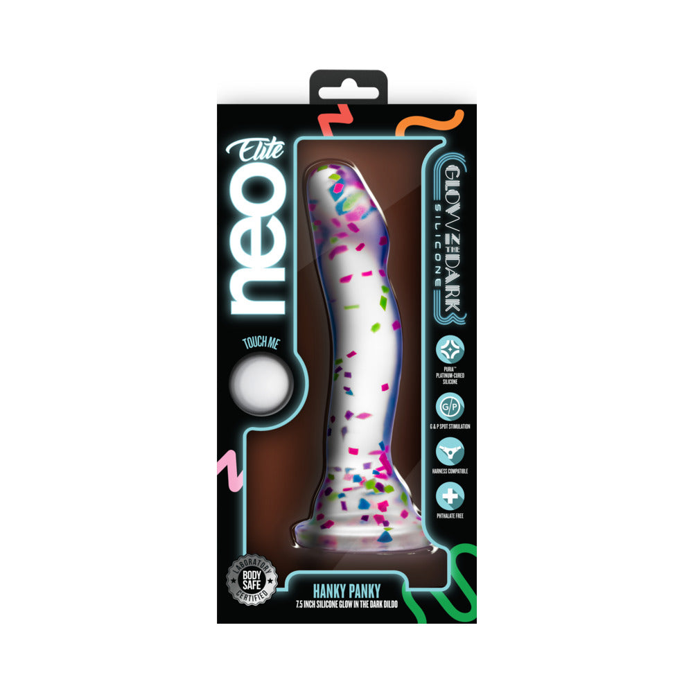 Neo Elite Hanky Panky 7.5 inches Glow-in-the-Dark Silicone Confetti Dildo
