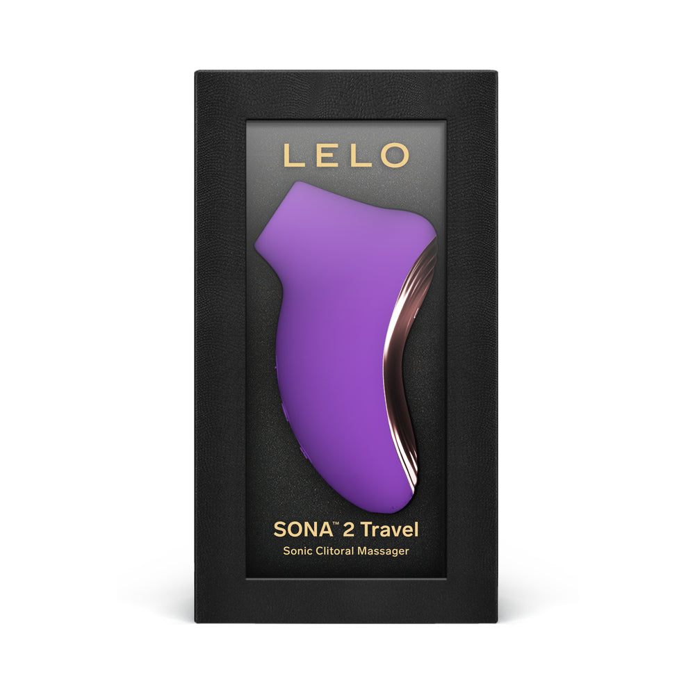 LELO SONA 2 Travel Clitoral Massager Purple displayed in elegant packaging.