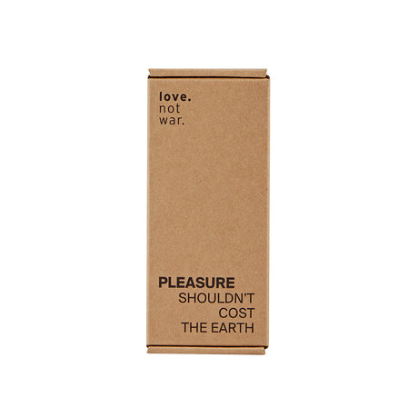 Love Not War Liebe Head Orange packaging with text stating 'Pleasure shouldn't cost the earth'