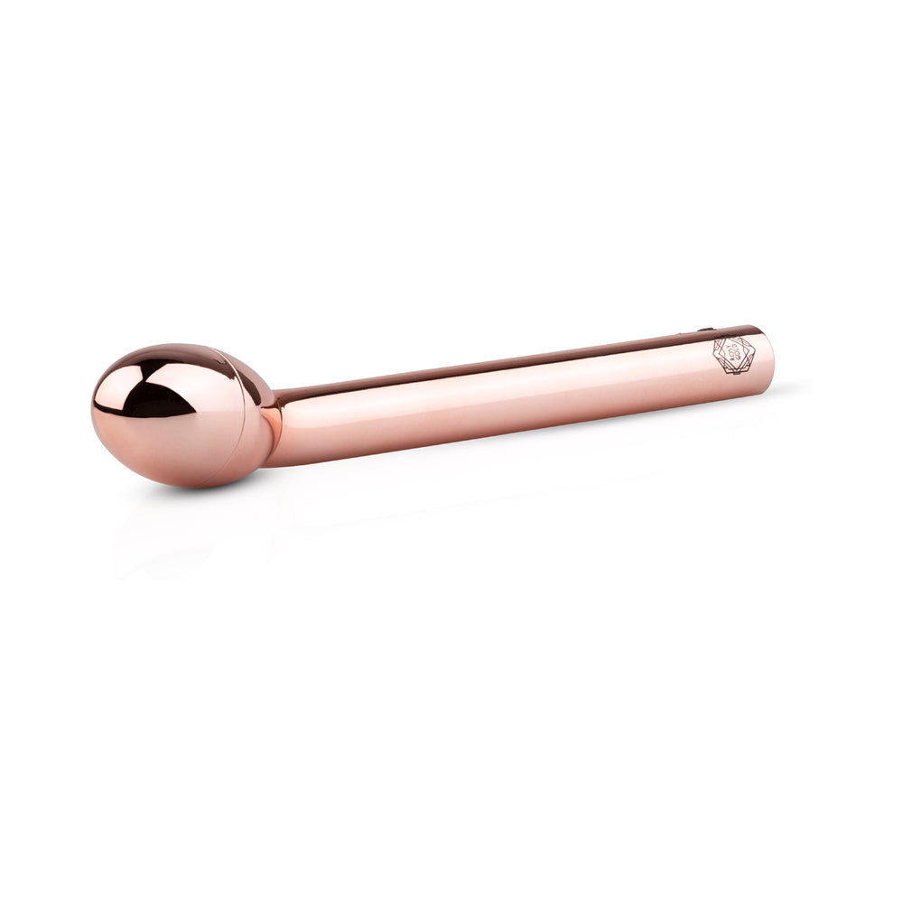 Rosy Gold Nouveau G-spot Vibrator showcasing its elegant rose gold design and curved head for targeted stimulation.