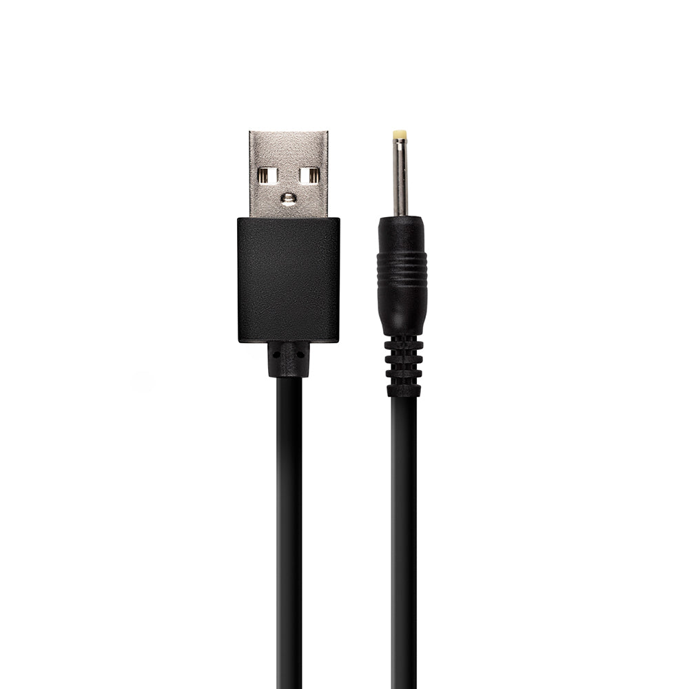Black USB charging cable with plug for electronic devices.