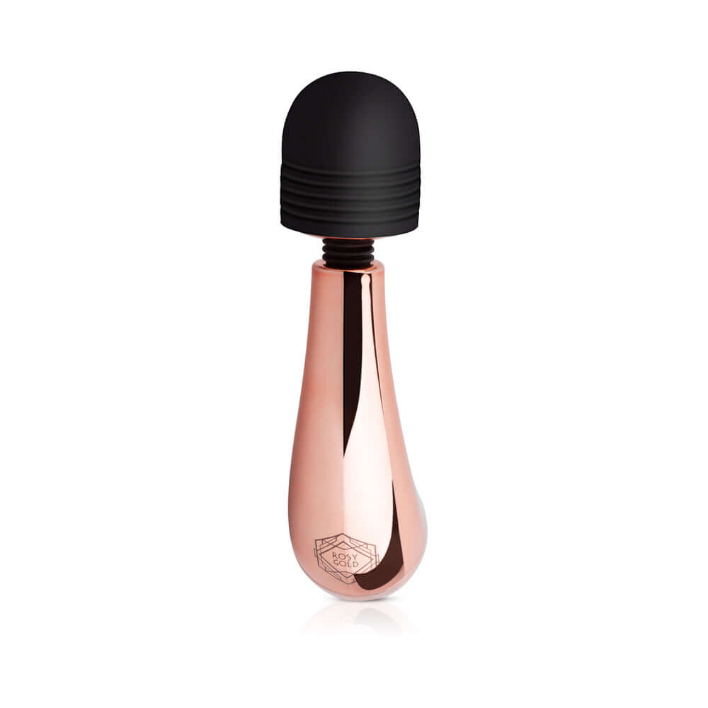 Rosy Gold Nouveau Mini Curve Wand Massager in a sleek design with a black head and rose gold body.