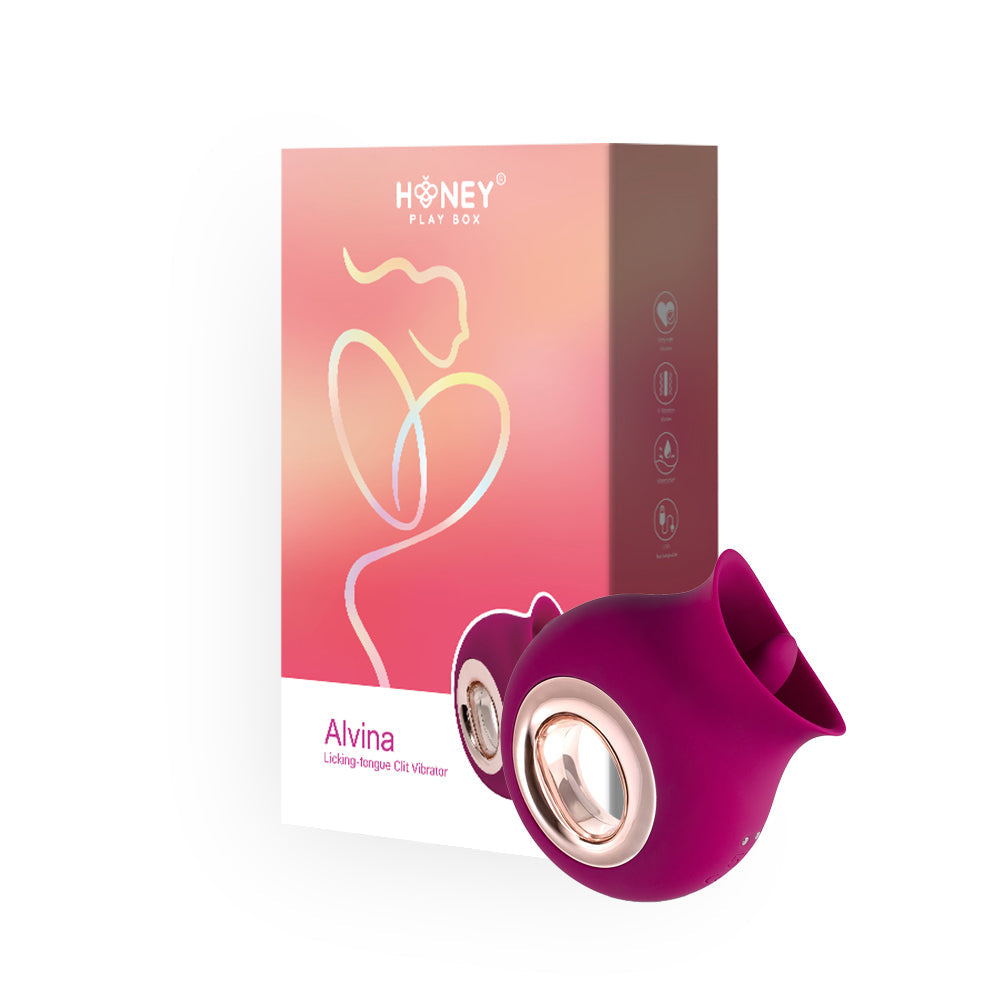 Honey Play Box Alvina Tongue Licking Clitoral Vibrator elegantly designed with a flexible tongue tip for pleasure.