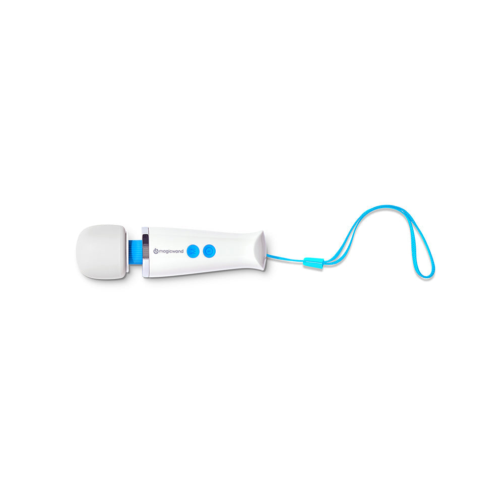 Magic Wand Micro HV-60 Rechargeable Massager with USB-C, compact design and blue accents.