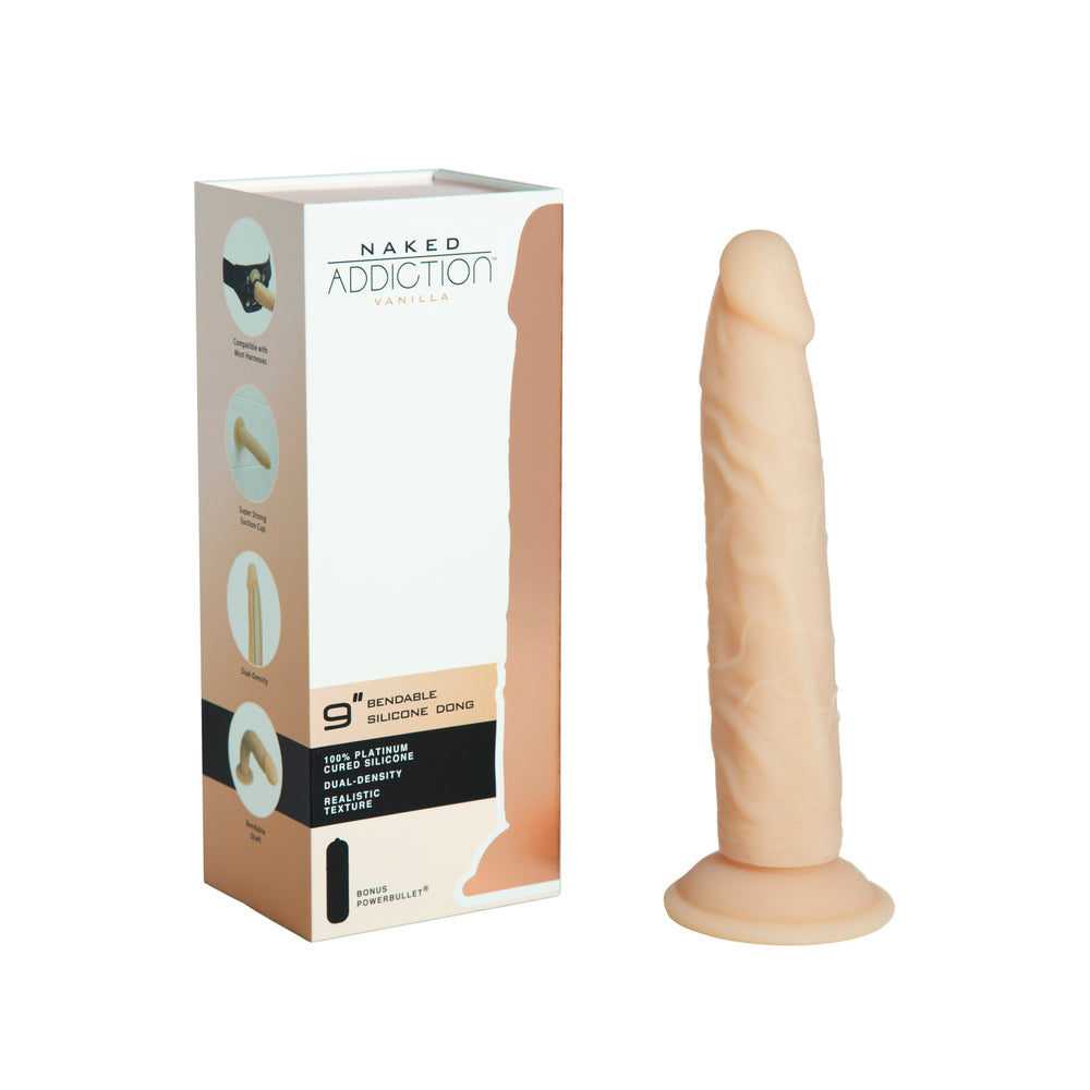 Naked Addiction Vanilla 9 inches Bendable Dual Density Silicone Dildo