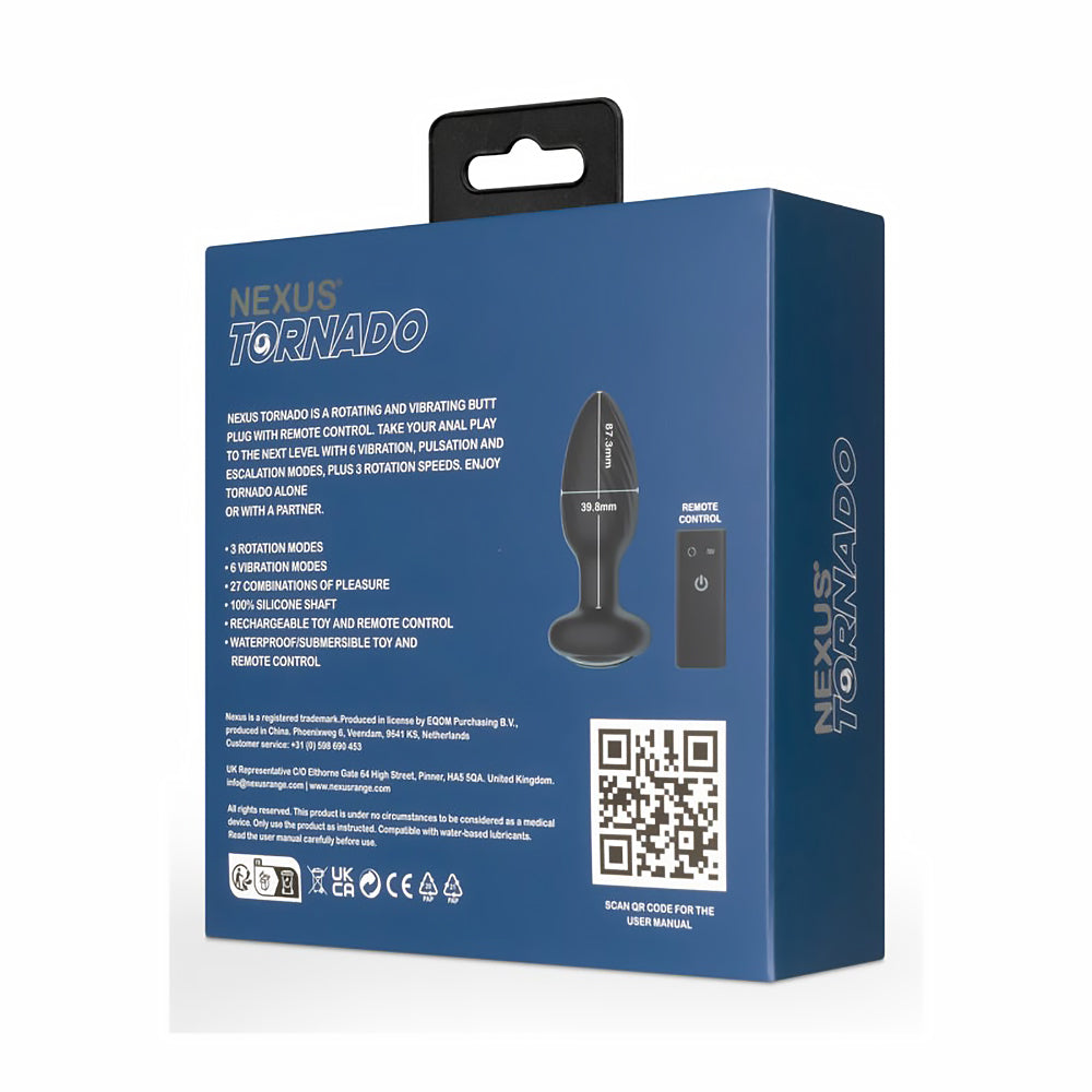 Nexus Tornado Medium Rotating and Vibrating Butt Plug with Remote Control Black