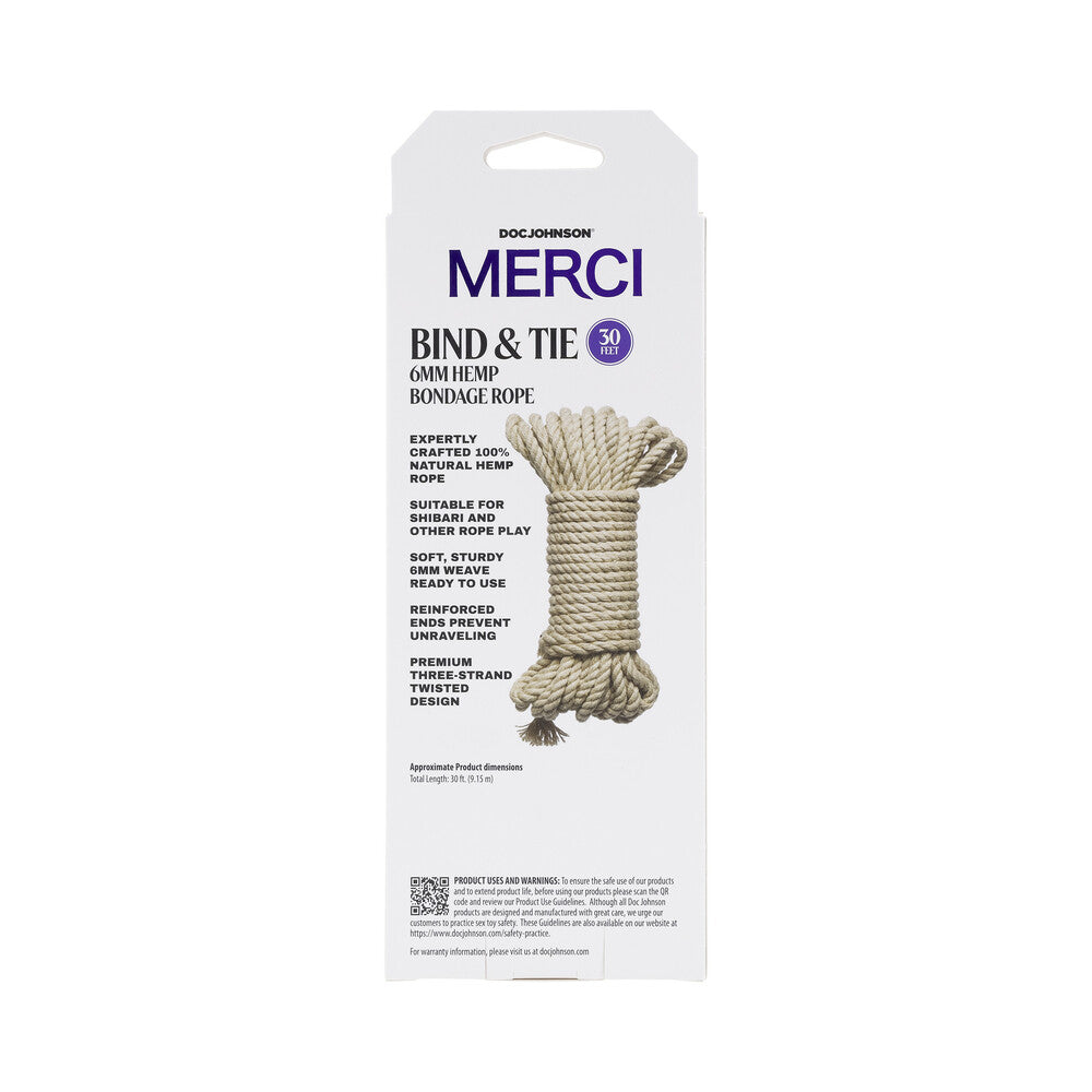 Merci Bind & Tie 6mm Hemp Bondage Rope 30 ' Natural