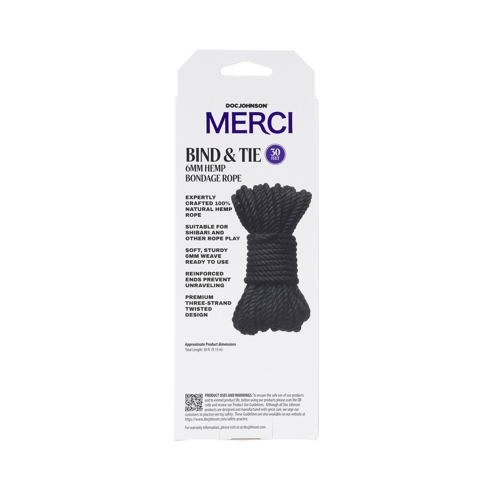 Merci Bind & Tie 6mm Hemp Bondage Rope 30 ' Black