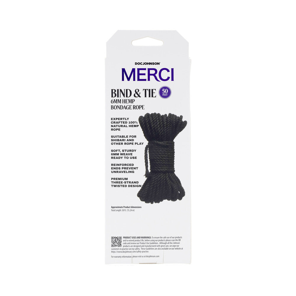 Merci Bind & Tie 6mm Hemp Bondage Rope 50 ' Black