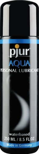 Pjur Aqua Water-based Lubricant 250 ml bottle with black design, water-based formula for personal use.