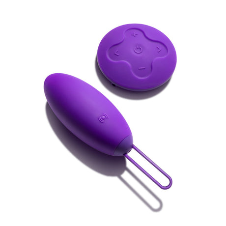 Wellness Imara Vibrating Egg with Remote Purple displayed on a white background.