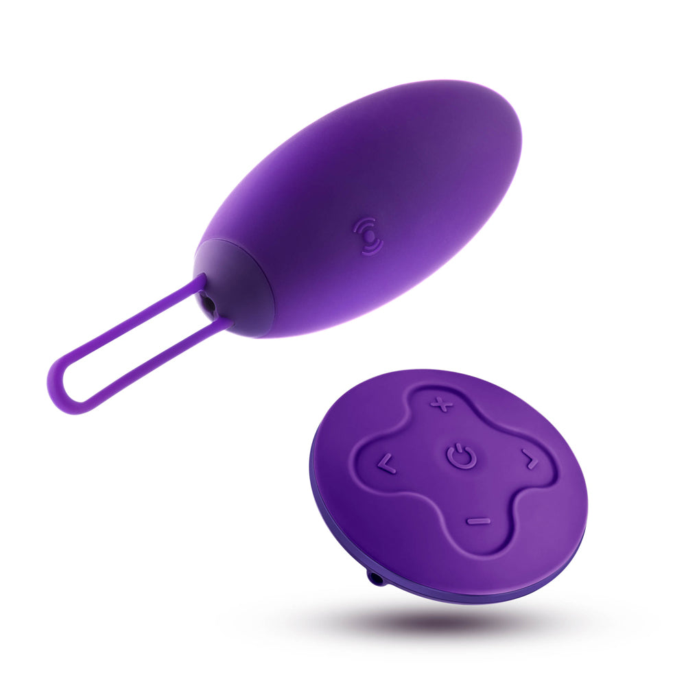Wellness Imara Vibrating Egg with Remote Purple, plush purple vibrator and remote control for versatile pleasure.