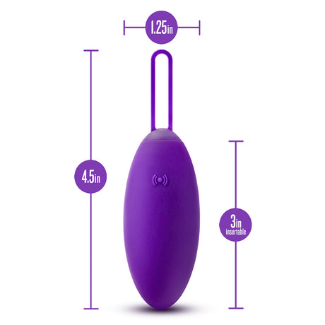 Wellness Imara Vibrating Egg with Remote Purple dimensions showing 4.5in height and 3in insertable length.