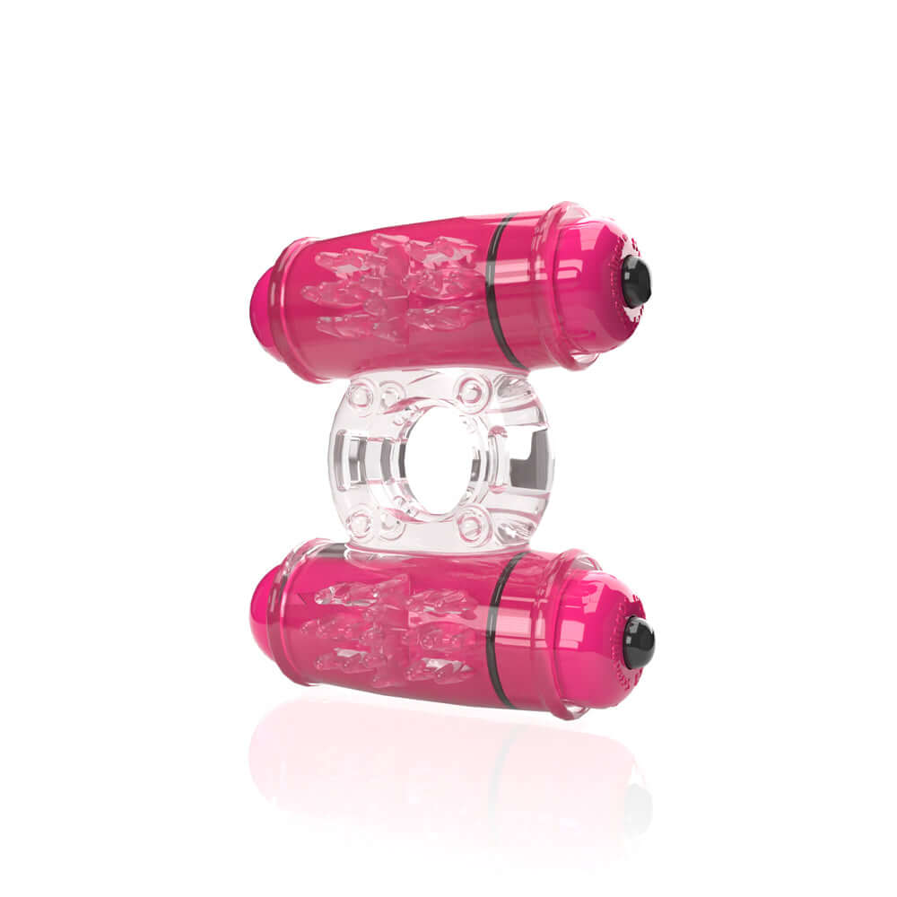 Screaming O 4B Double Wammy Strawberry vibrating ring with dual motors for enhanced stimulation.