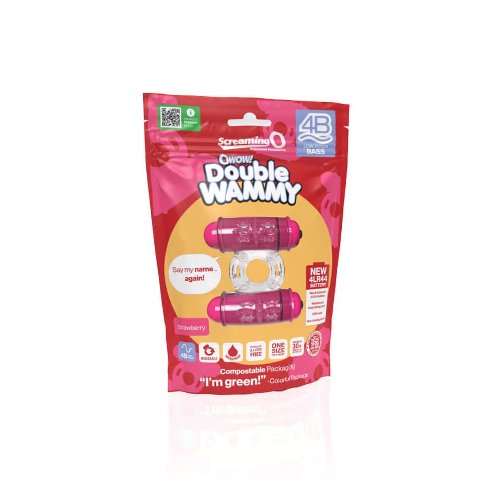 Screaming O 4B Double Wammy Strawberry packaging featuring dual vibrating rings for enhanced stimulation.