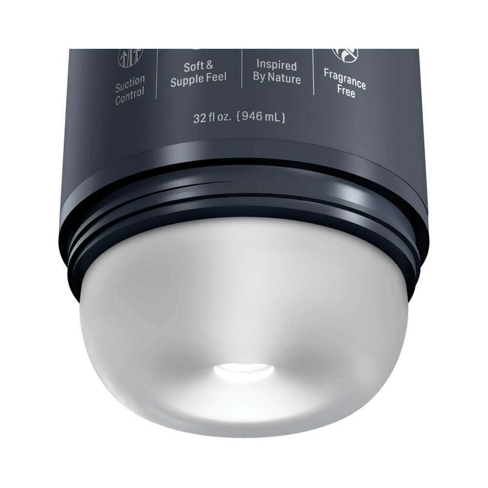 PDX Plus Shower Therapy Deep Cream Frost Discreet Stroker product detail showing the suction control and design features.