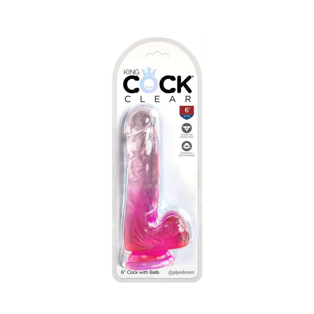 King Cock Clear with Balls 6 inches Pink