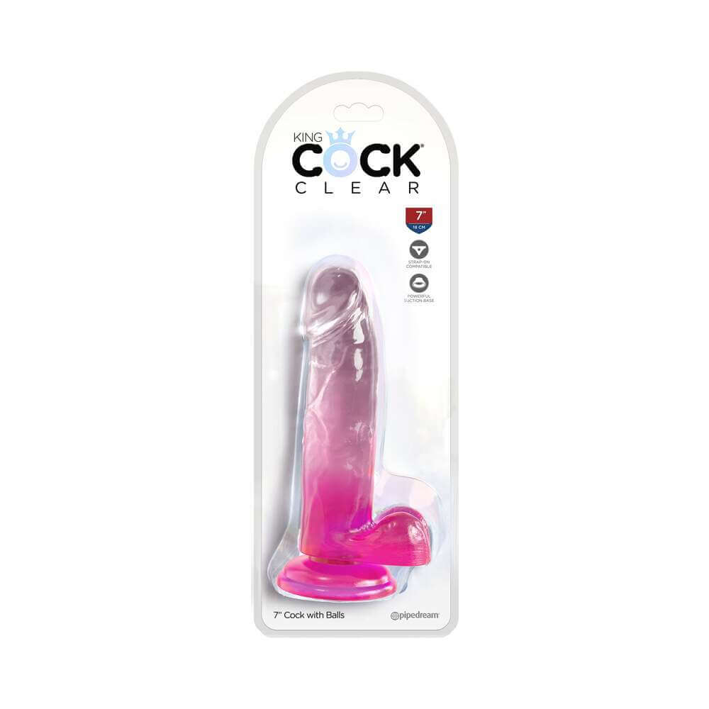 King Cock Clear with Balls 7 inches Pink